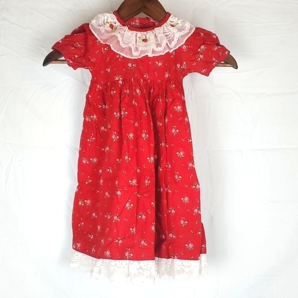 Vintage Sears Red Floral‎ Dress with Lace Collar